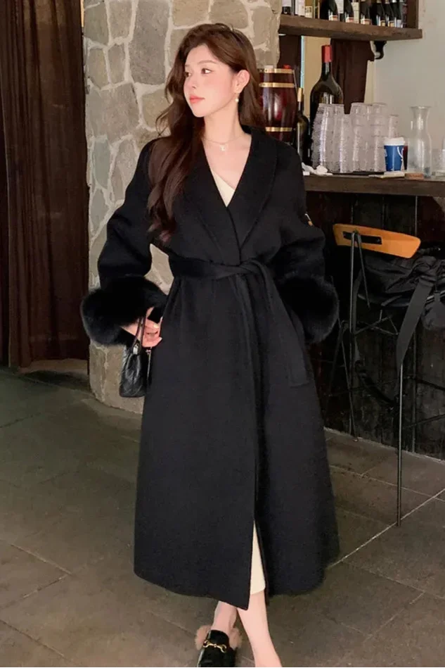 Long Belted Faux Fur Coat