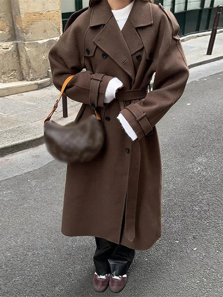 Mid-Length Belted Button Winter Coat