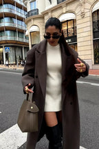 Brown Oversized Double-Breasted Winter Coat