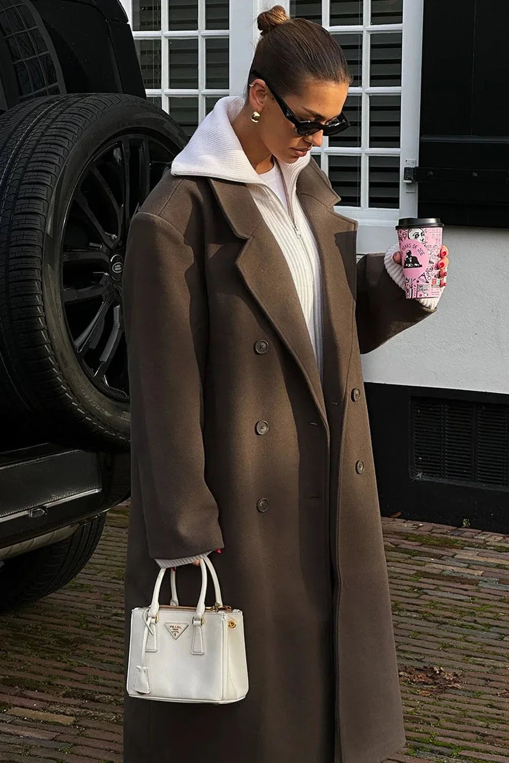 Brown Oversized Double-Breasted Winter Coat