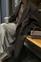 Brown Oversized Double-Breasted Winter Coat
