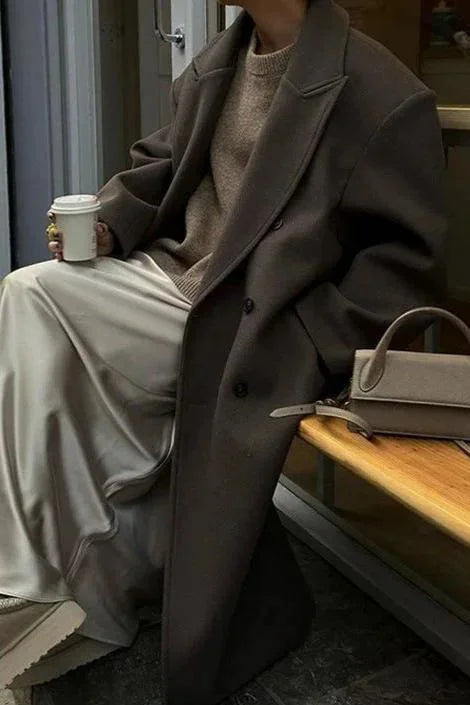 Brown Oversized Double-Breasted Winter Coat