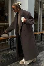 Brown Oversized Double-Breasted Winter Coat
