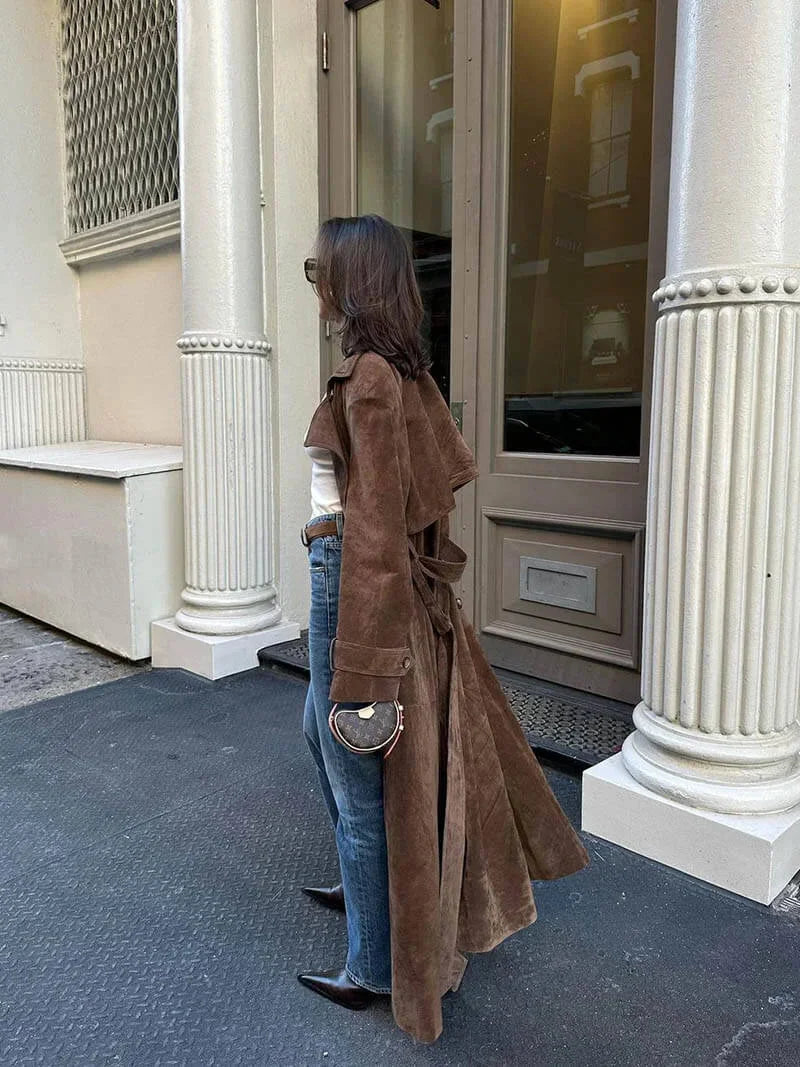Brown Belted Lapel Trench Coat