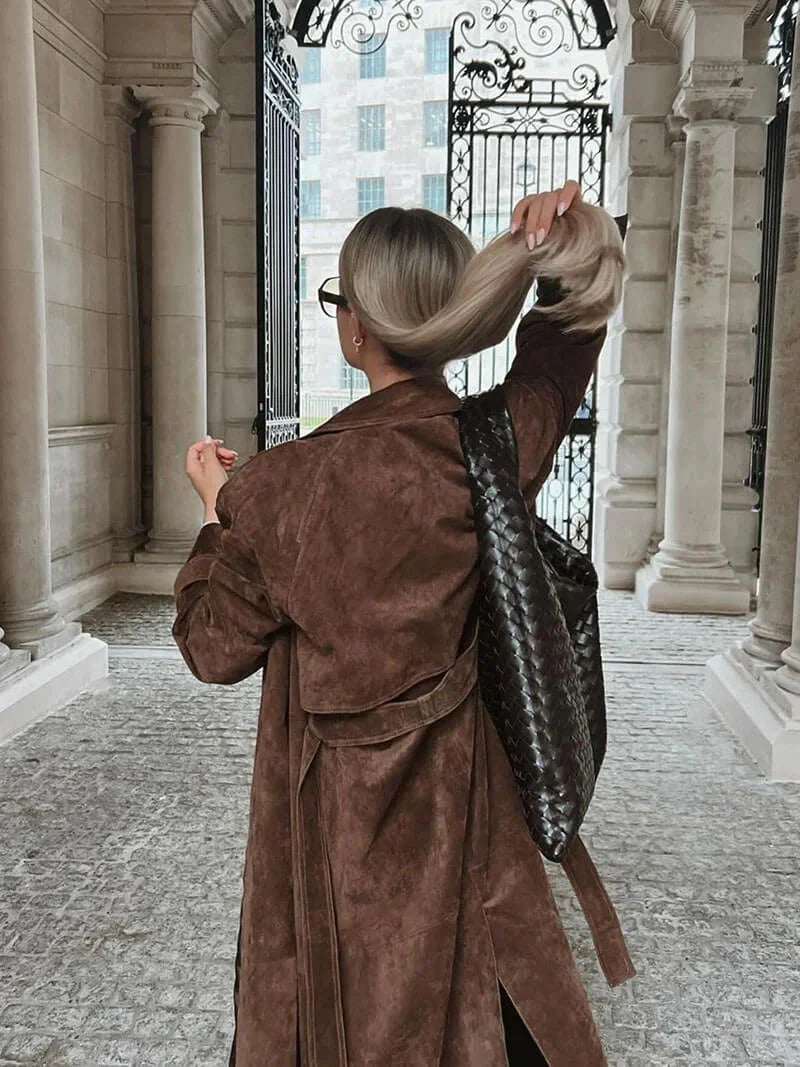 Brown Belted Lapel Trench Coat