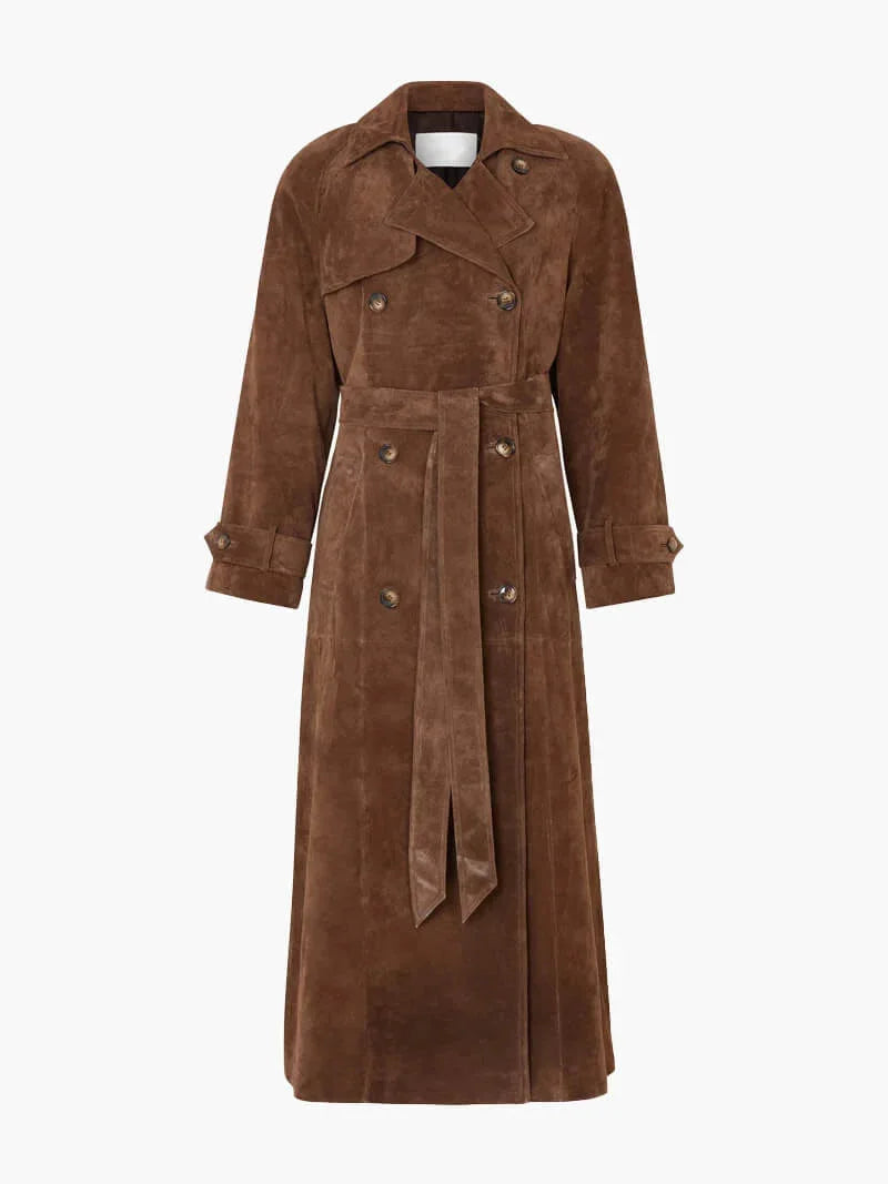 Brown Belted Lapel Trench Coat