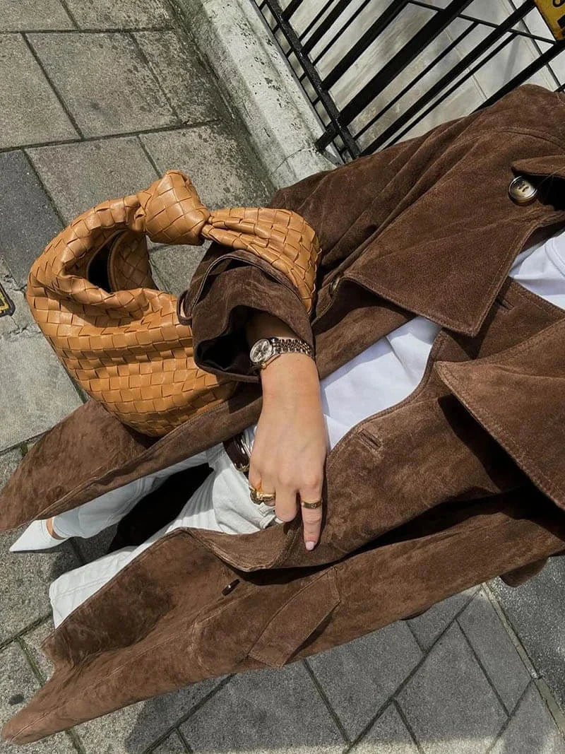Brown Belted Lapel Trench Coat