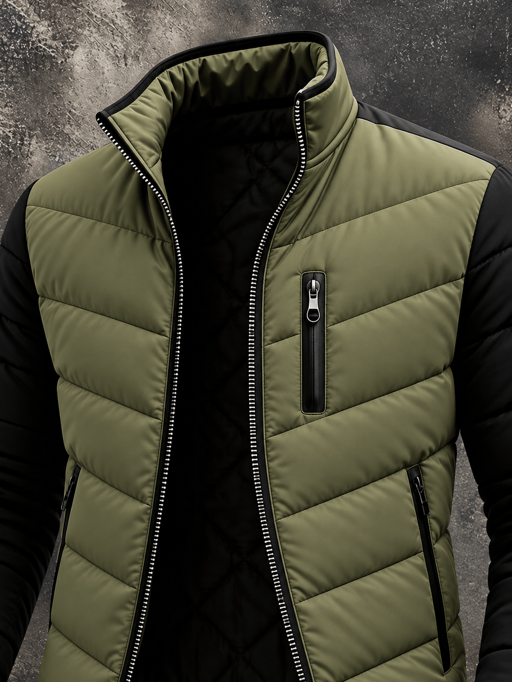 Men's Quilted Puffer Jacket with Stand Collar