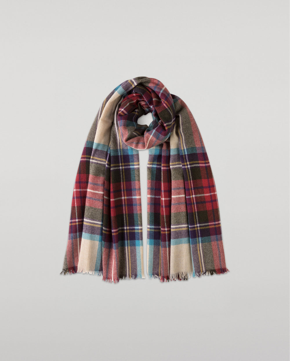 Men's Tartan Wrap Scarf with Frayed Edges – Red