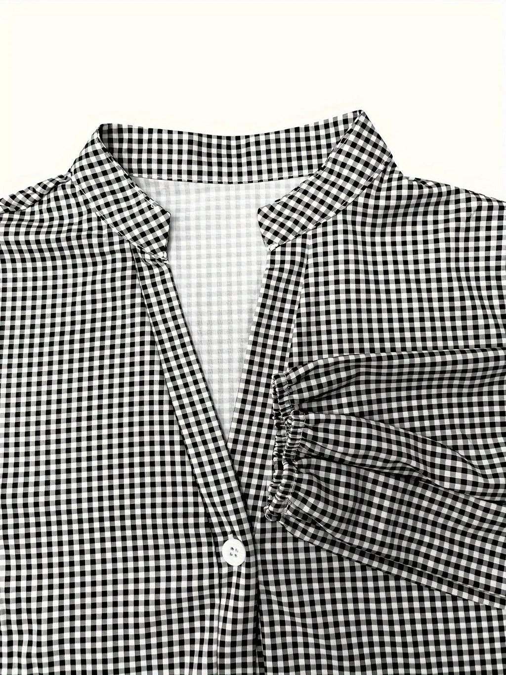 Short Checked Dress for Women with 3/4 Sleeves and Buttoned Collar