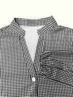 Short Checked Dress for Women with 3/4 Sleeves and Buttoned Collar