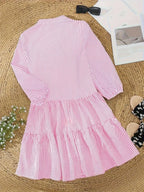 Short Checked Dress for Women with 3/4 Sleeves and Buttoned Collar