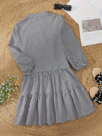 Short Checked Dress for Women with 3/4 Sleeves and Buttoned Collar
