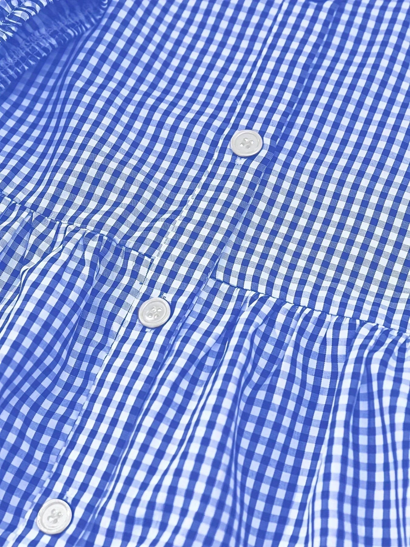 Short Checked Dress for Women with 3/4 Sleeves and Buttoned Collar