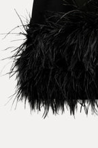 Short Evening Dress for Women with Feather Hem and Long Sleeves