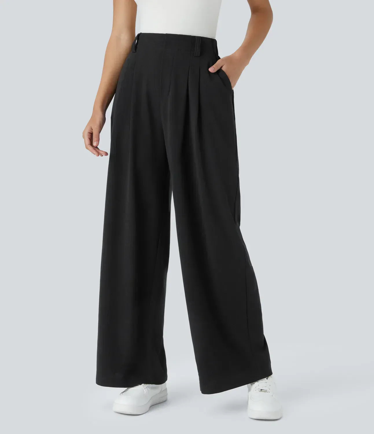 Ladies High Waist Elastic Trousers – Plain Casual Trousers for Daily Wear