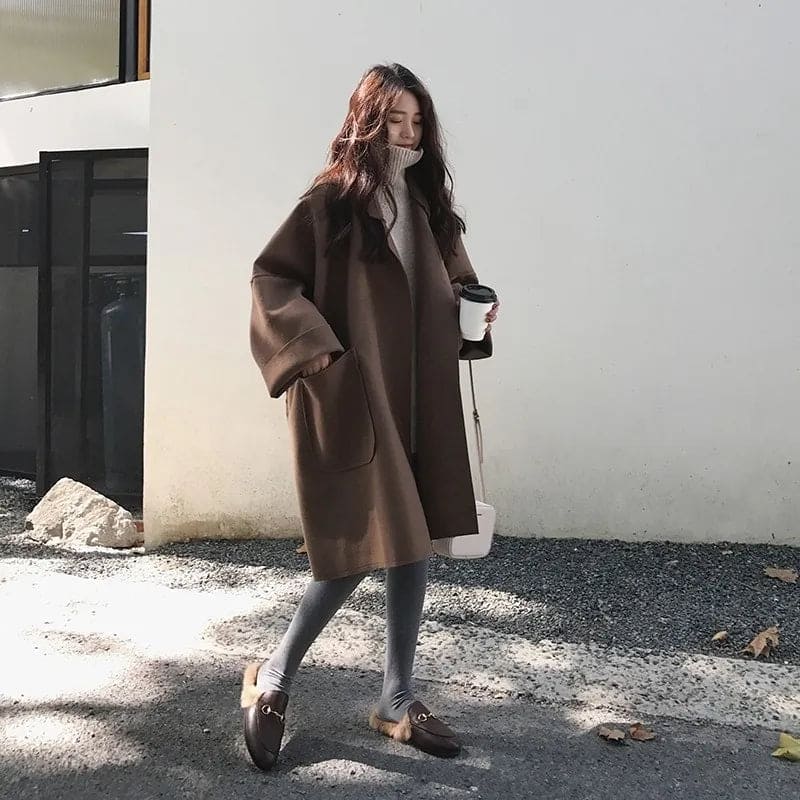 Long Oversized Belted Wool Coat