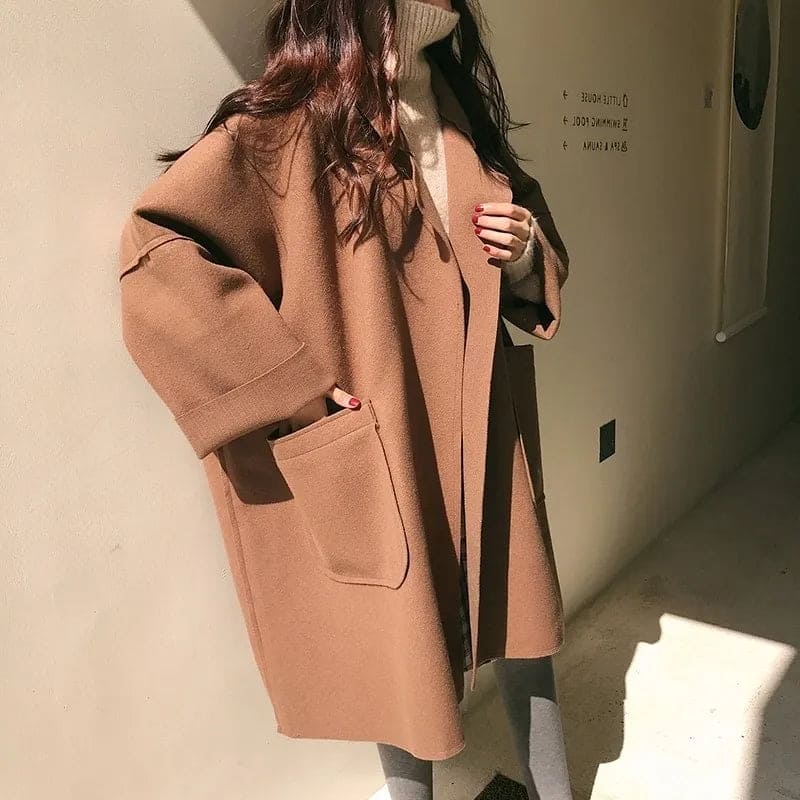 Long Oversized Belted Wool Coat