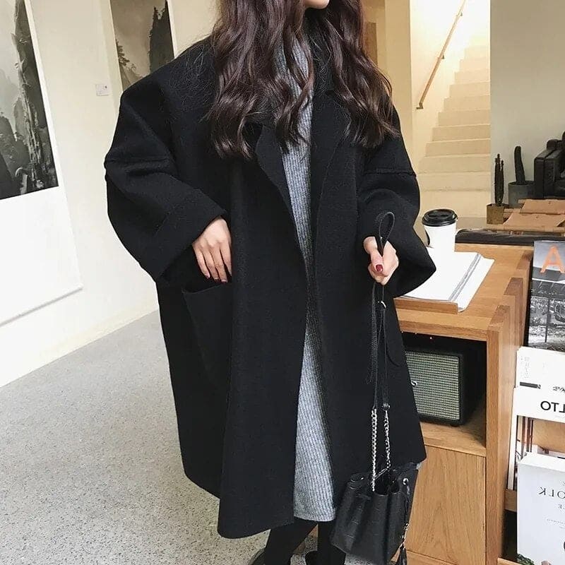 Long Oversized Belted Wool Coat
