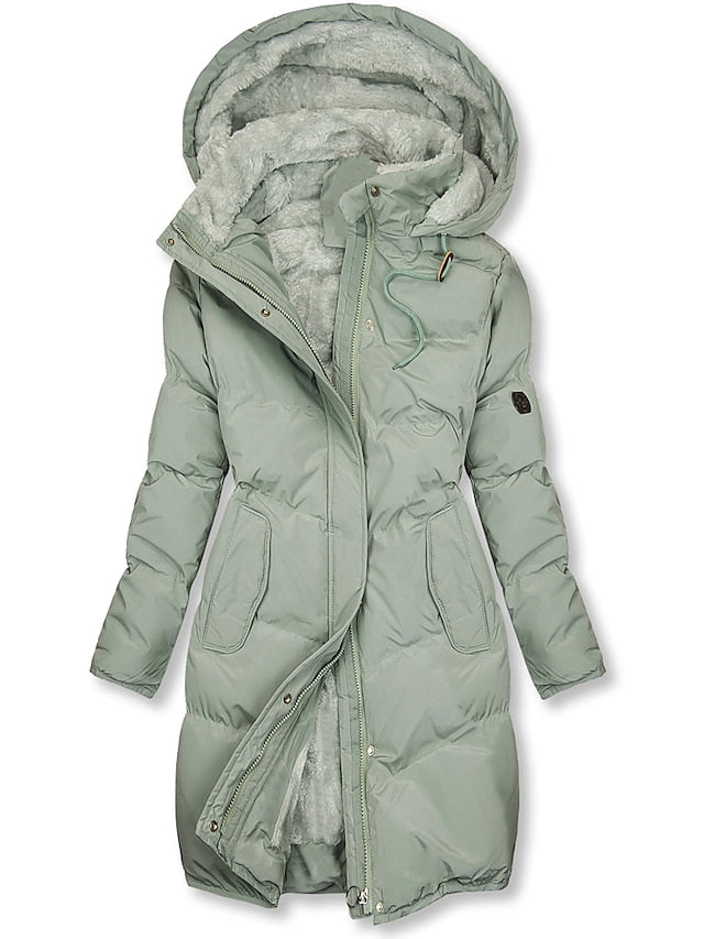 Lange gevoerde winterjas met capuchon