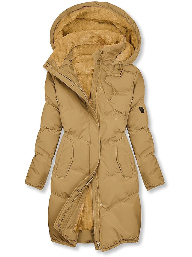 Lange gevoerde winterjas met capuchon
