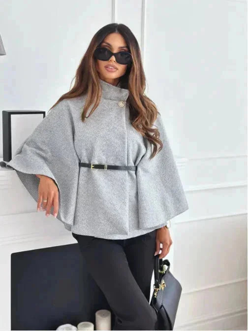 Belted Flared Sleeve Poncho Coat