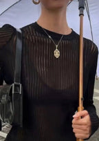 Women's Transparent Ribbed Knit Jumper in Casual Style