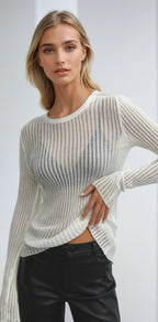 Women's Transparent Ribbed Knit Jumper in Casual Style
