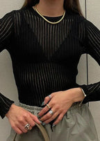 Women's Transparent Ribbed Knit Jumper in Casual Style