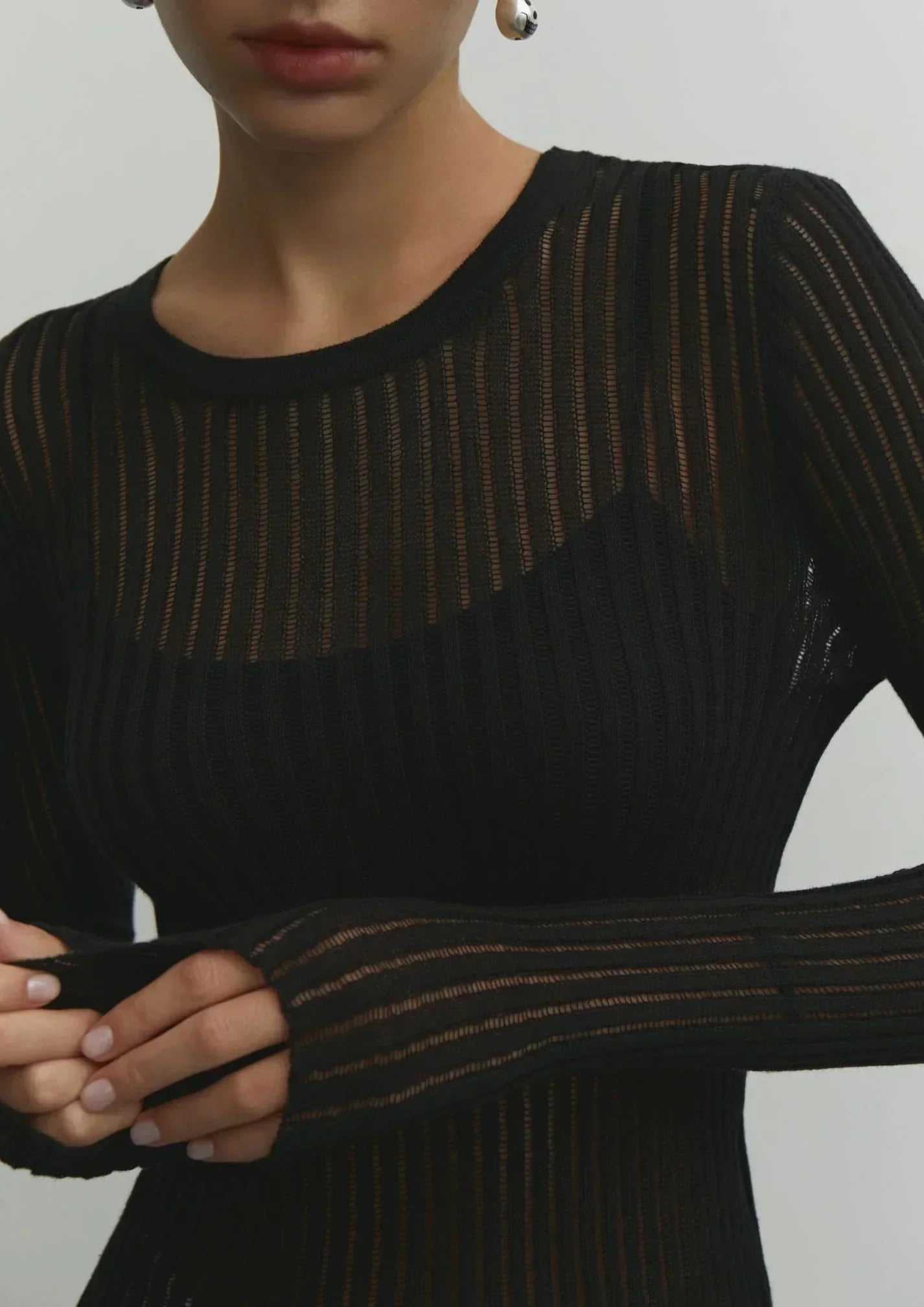 Women's Transparent Ribbed Knit Jumper in Casual Style