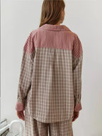 Women’s 2-Piece Pajama Set with Long Sleeve Button-Up Shirt and Trousers