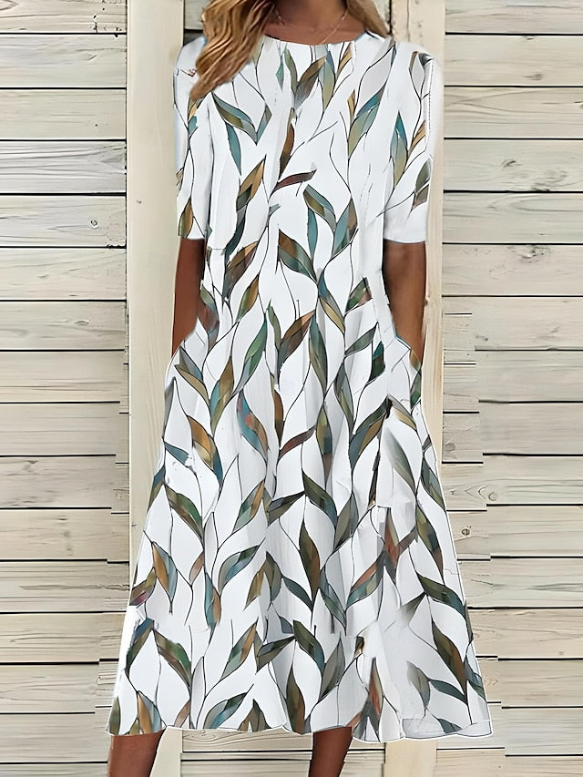 Flowy A-Line Midi Dress with Pockets Women's Dress