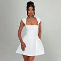 Short White Evening Dress for Women with Square Neckline