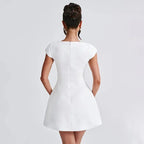 Short White Evening Dress for Women with Square Neckline