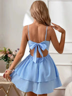 Short Women's Ruffle Dress with Adjustable Straps