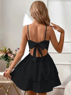 Short Women's Ruffle Dress with Adjustable Straps