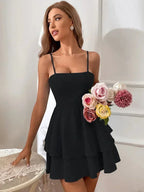 Short Women's Ruffle Dress with Adjustable Straps
