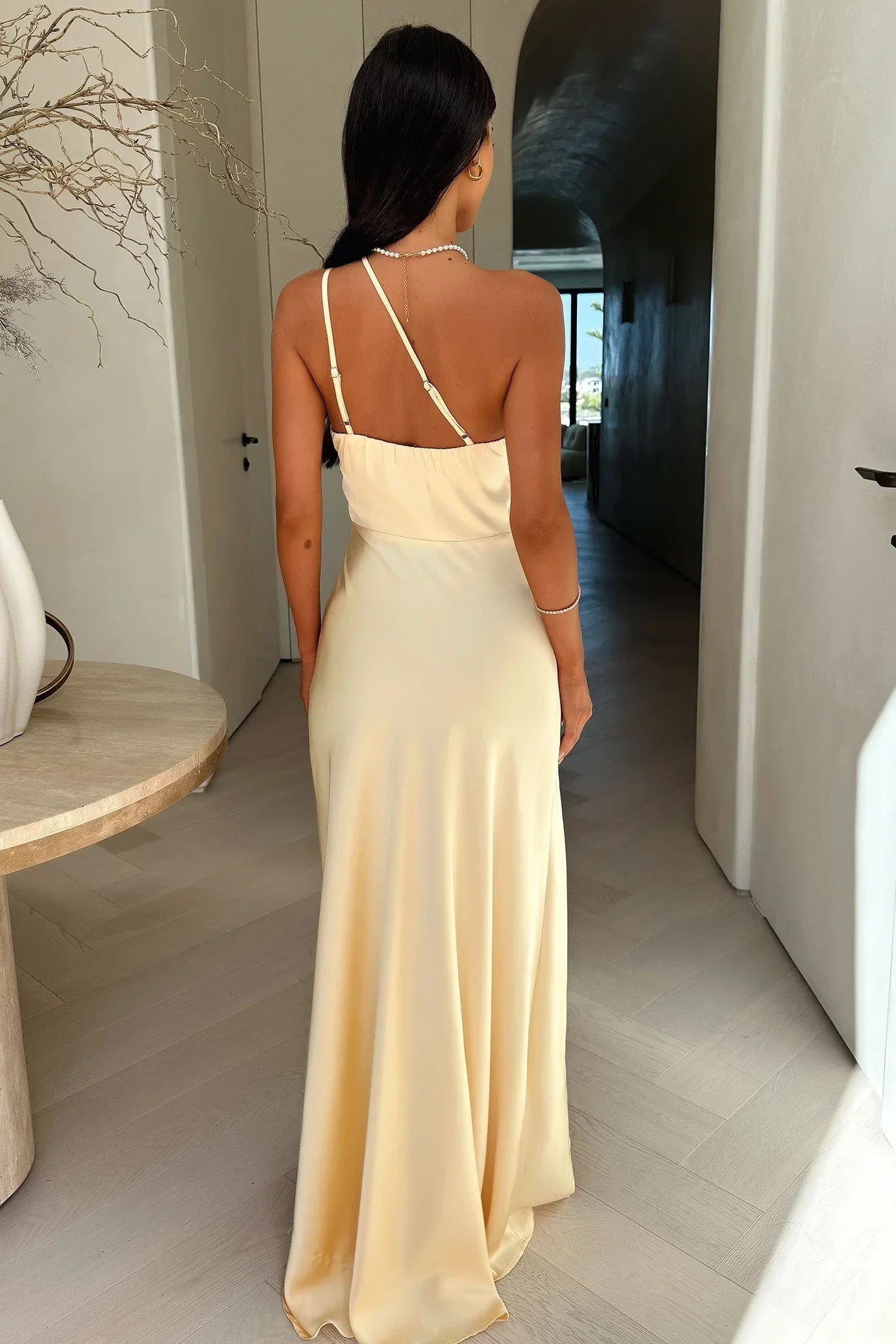 Beige asymmetrical long dress for women