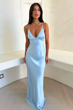 Sky blue long dress with thin straps