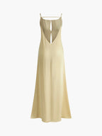 Long yellow backless dress for summer beach relaxation