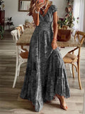 Bohemian Long Women's Dress with Ruffles and V-Neck