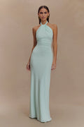 Long Mint Green Backless Dress for Women