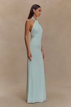 Long Mint Green Backless Dress for Women