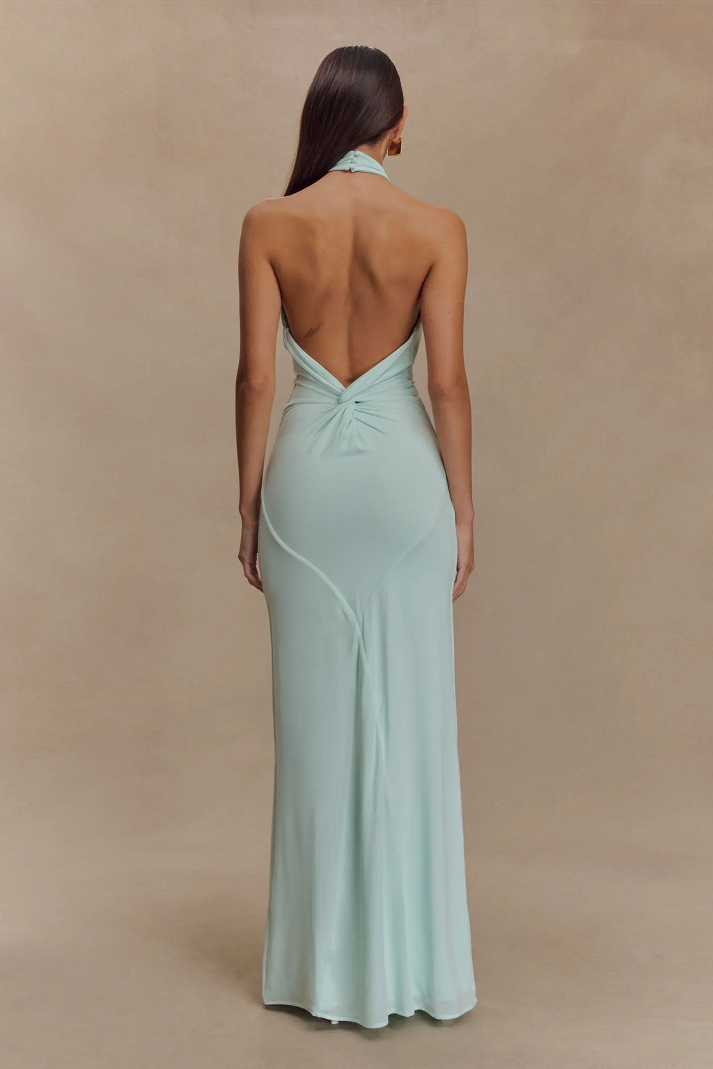 Long Mint Green Backless Dress for Women