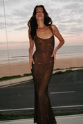 Brown Sparkly Long Dress for Women