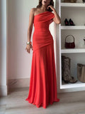 Asymmetrical Long Dress for Women with Gathered Detail for Elegant Evenings