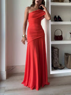 Asymmetrical Long Dress for Women with Gathered Detail for Elegant Evenings
