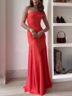 Asymmetrical Long Dress for Women with Gathered Detail for Elegant Evenings