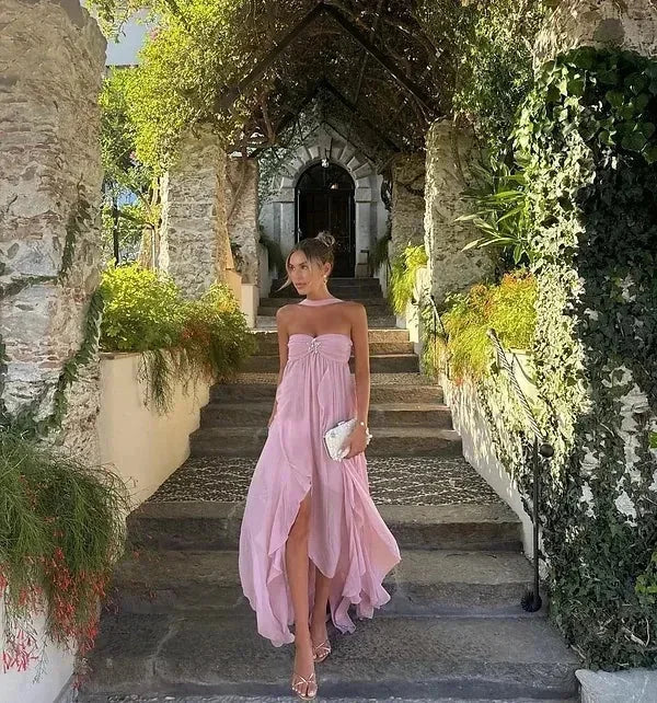 Strapless Long Dress for Women with Floral Details