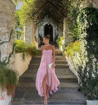 Strapless Long Dress for Women with Floral Details